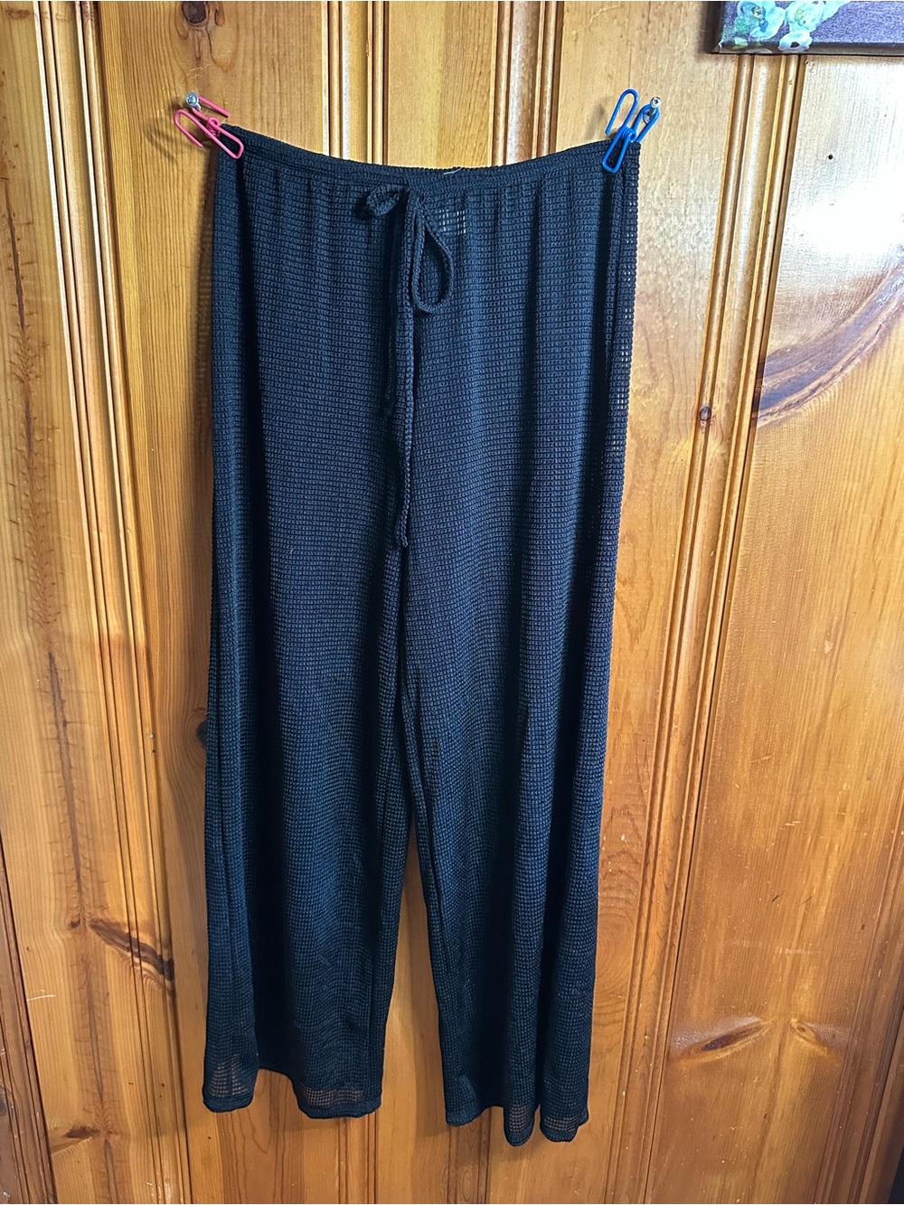 Jordan Taylor Black Open-Knit Wide-Leg Pants